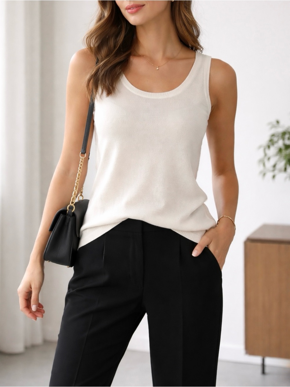JONES NY Ivory Scoop Neck Thin Sweater Tank Top NWT Women’s Sz L